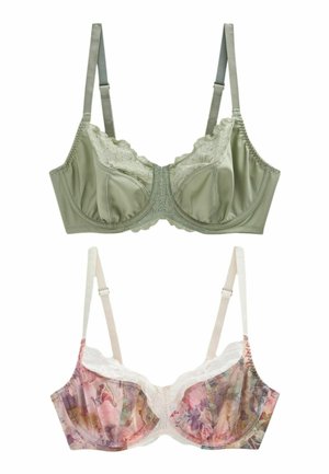 2 PACK - Merevítős melltartó - pink watercolour floral print sage green