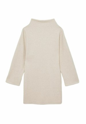 Beige, langærmet top med en mock neck, lavet af blødt stof. Har en afslappet pasform og ensartet tekstur uden synlige mønstre eller accenter.