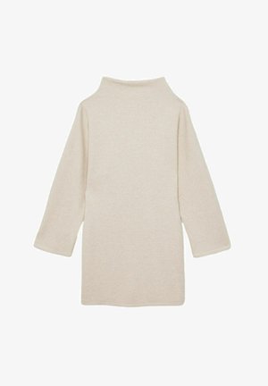 Beige, langærmet top med en mock neck, lavet af blødt stof. Har en afslappet pasform og ensartet tekstur uden synlige mønstre eller accenter.