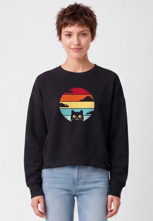 watapparel, RETRO SUNSET CAT - Sweater - black