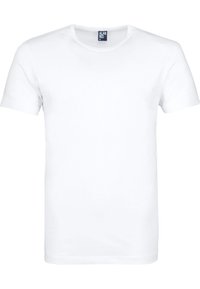 Witte t-shirt met korte mouwen van katoen, met een ronde halslijn en een rechte zoom. Het label bij de hals toont de merknaam.