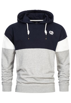 Kapuzensweatshirt mit navyblauem Oberteil, weißem und grauem Farbstreifen. Mit Kordeln, einem Logo sowie gerippten Bündchen und Saum. Aus Baumwollmischung gefertigt.