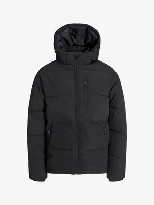 Must must jakk, millel on kapuuts, esiküljel lukuga, kaks küljetaskut ja rinna-tasku. Sile, isoleeritud kangas koos tikandiga sektsioonidega.