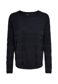 Maglione nero lavorato a maglia con motivo a strisce strutturato, scollo rotondo e maniche lunghe con polsini e orlo a coste.