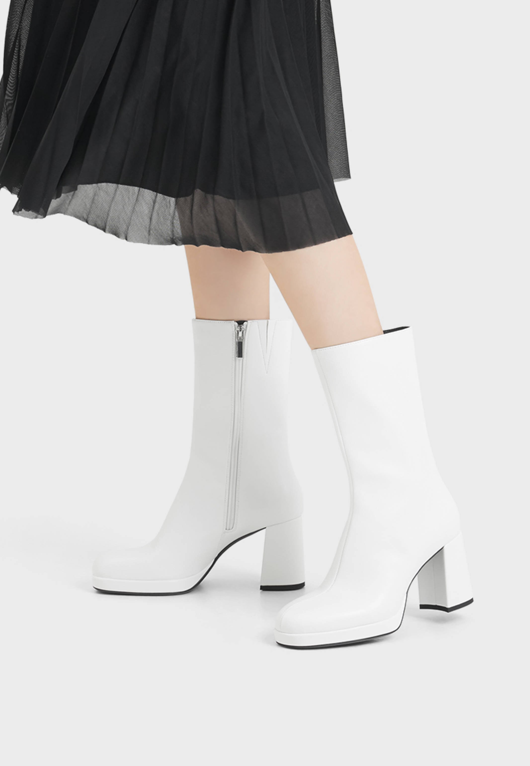 Bershka MIT PLATEAU UND HOHEM SCHAFT - Laarzen met hoge hak - white/wit -  Zalando.nl