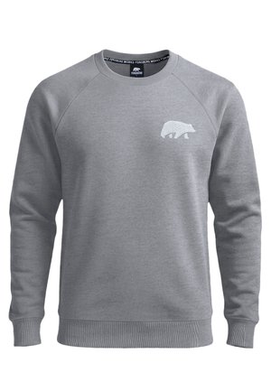 Hellgraues Sweatshirt mit Rundhalsausschnitt, langen Ärmeln und kleinem weißem Bärenlogo auf der linken Brust.