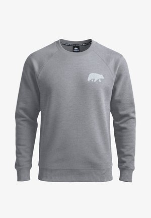 Hellgraues Sweatshirt mit Rundhalsausschnitt, langen Ärmeln und kleinem weißem Bärenlogo auf der linken Brust.