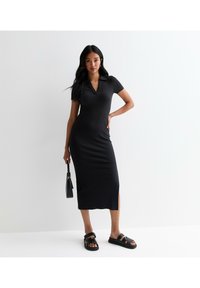 New Look STRETCH COLLARED MIDI - Tubino - black