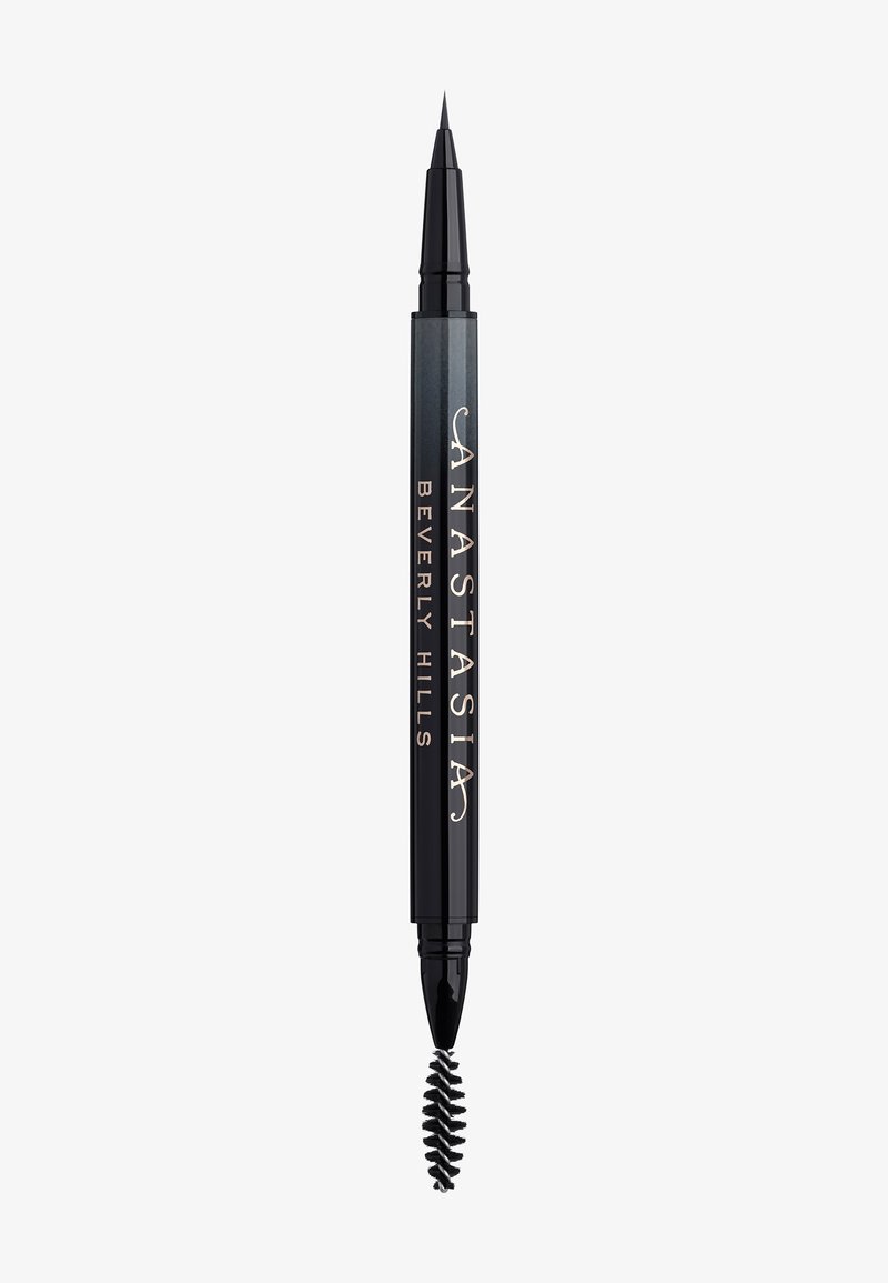 Dubbelzijdige wenkbrauwpotlood in zwart met een fijne applicator en een spoolie borstel. Slank ontwerp met "Anastasia Beverly Hills" merknaam.