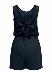 Romper sans manches bleu marine avec un détail de nouage dans le dos, une taille élastique et des jambes courtes. Fabriqué dans un tissu lisse et léger.