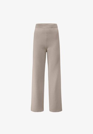 Lichtbeige wijde broek van zacht materiaal. Beschikt over een comfortabele elastische tailleband en een gladde textuur zonder zichtbare patronen.