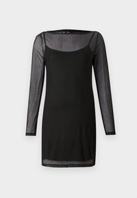 Vestito nero con maniche lunghe e trasparenti e scollatura rotonda. Tessuto morbido e leggero con un design aderente e orlo dritto.