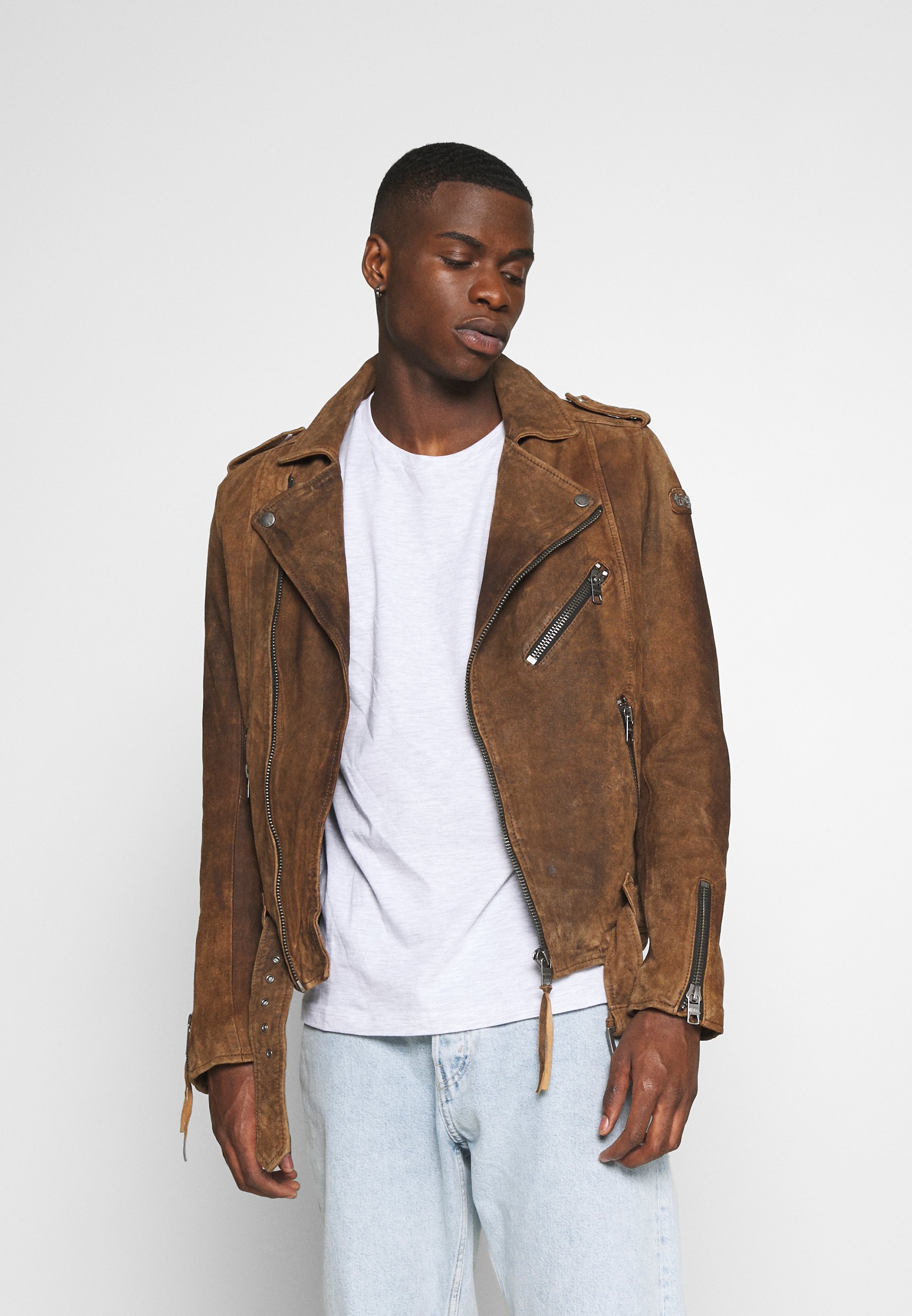 Tigha Rusty Leather Jacket Vintage Cognac Brown Zalando Co Uk