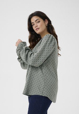 ROUND NECK PRINTED - Blouse - vetiver w deep black dot