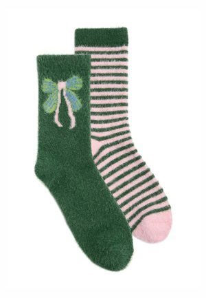 Love & Roses, COSY SOFT EYELASH SLIPPER SOCKS 2 PACK - Socken - dark green bow stripe