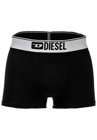 Boxer-briefs noirs avec une ceinture élastique blanche portant le logo "DIESEL". Fabriqués en tissu doux avec une coupe ajustée et un design mi-long.