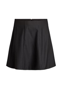 Mustat laskostetut hameet, joissa on sileä texture, takana vetoketjusuljenta ja liehuva muotoilu. Ei näkyviä kuvioita tai yksityiskohtia.