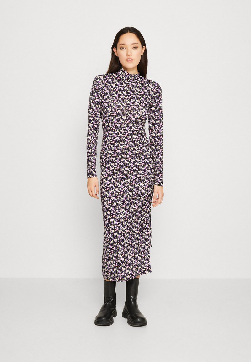 Pieces PCNALA HIGH NECK DRESS - Φόρεμα από ζέρσεϊ - black/purple
