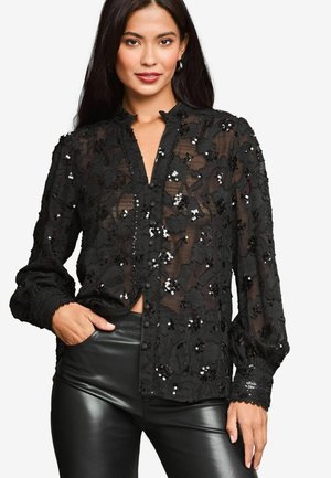 Lipsy LONG SLEEVE GRANDAD COLLAR - Pusero - black sequin