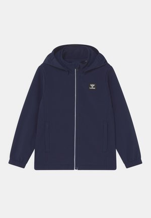 Marineblauer, leichter Jacke mit Kapuze, Reißverschluss vorne und elastischen Bündchen. Sie verfügt über ein kleines Logo auf der linken Brust und zwei Seitentaschen.