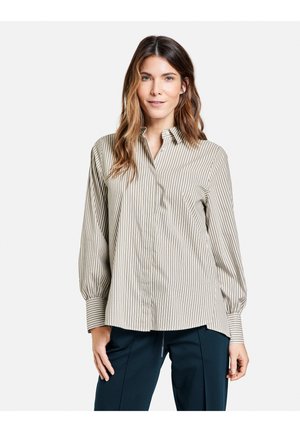 Button-down blouse - ecru weiss gruen streifen