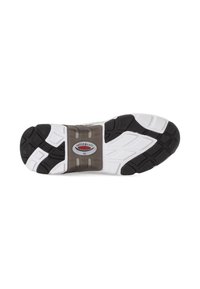 Zwart-witte sport schoenzool met gestructureerd rubber voor grip, met een transparante middensectie en gelaagd loopvlak patroon.