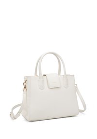 Borsa tote in pelle bianca con manici superiori e tracolla rimovibile. Caratterizzata da una chiusura a scatto magnetico e dettagli in hardware dorato.