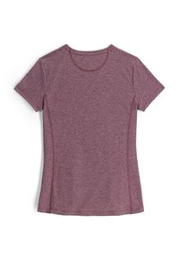 T-shirt corto maroon con scollo rotondo, caratterizzato da dettagli delle cuciture a contrasto e un tessuto texturizzato e melange.