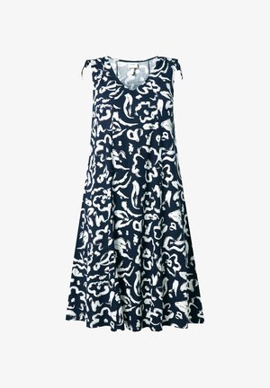 Ulla Popken, MIDIKLEID, SCRIBBLE-MUSTER, V-AUSSCHNITT, ÄRMELLOS - Jerseykleid - marine
