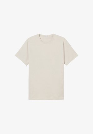 Vaalea beige lyhythihainen t-paita, joka on valmistettu sileästä kankaasta. Paitasa on pyöreä kaula-aukko ja suora helma, ja siinä on minimalinen muotoilu ilman koristeita.