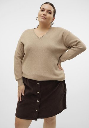 Vero Moda Curve VMCGOLD ROLL LONG VNECK  - Striktrøje - silver mink