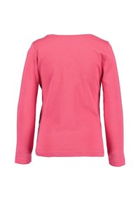 Langarm-T-Shirt aus leuchtend rosa Baumwolle, mit einem runden Ausschnitt und glatter Textur. Die Rückseite zeigt ein einfaches Design ohne Muster.