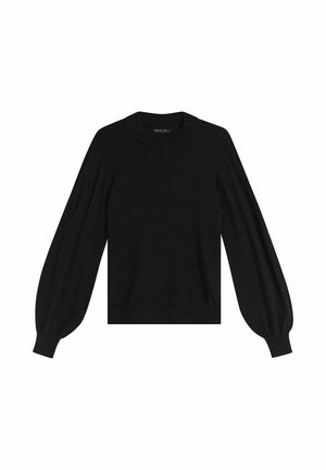 Pull-over noir avec des manches longues en forme de ballon. Fabriqué dans un tissu tricoté doux. Encolure ronde avec des poignets et un ourlet côtelés.