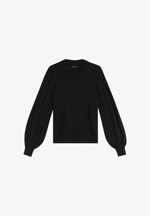 Pull-over noir avec des manches longues en forme de ballon. Fabriqué dans un tissu tricoté doux. Encolure ronde avec des poignets et un ourlet côtelés.