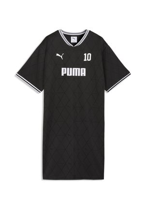 Must musta Pumaga spordisärk valge "PUMA" logoga, rinna peal number 10, teemantkujulise mustriga ning valgete triipudega krae ja varrukaäärtega.
