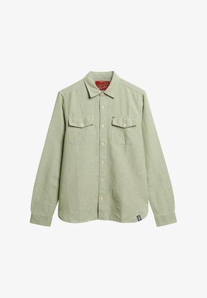 Lichtgroene overhemd met lange mouwen van een katoenmix, met een button-down kraag, twee borstzakken en een klein logo op de linksonder.