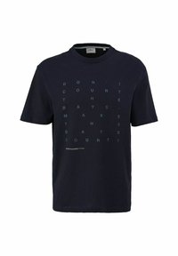 Navyblaue Baumwoll-T-Shirt mit kurzen Ärmeln, Rundhalsausschnitt und grafischem Textdesign im Rastermuster. Der Text lautet: "ZÄHLE NICHT DIE TAGE, LASSE DIE TAGE ZÄHLEN!"