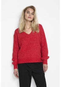 Kaffe - KASARLA V-NECK - Vesta - red melange Minijatura 1