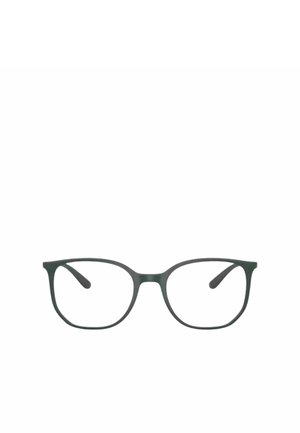 Montatura per occhiali rettangolare nera con bordi leggermente arrotondati e aste sottili, mostrata su uno sfondo bianco uniforme.