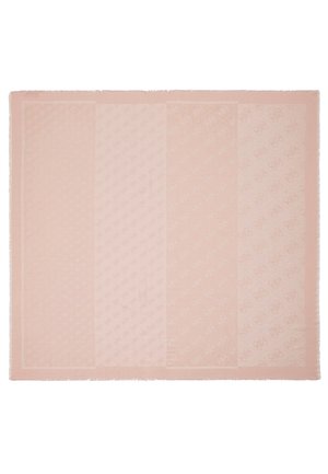 Écharpe rectangulaire douce rose avec un motif rayé subtil et un délicat design brodé sur toute la surface.
