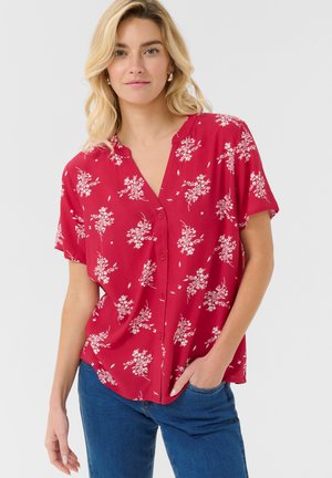 LUDA BUTTON SHORT SLEEVE - Blúzka so zapínaním na gombíky - red floral