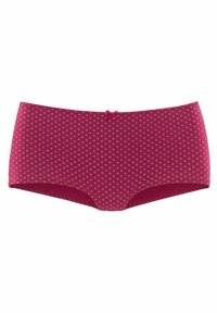 Burgundské dámske hipster nohavičky s malým bielym kvetinovým vzorom, hladkou textúrou a mašľou na páse.