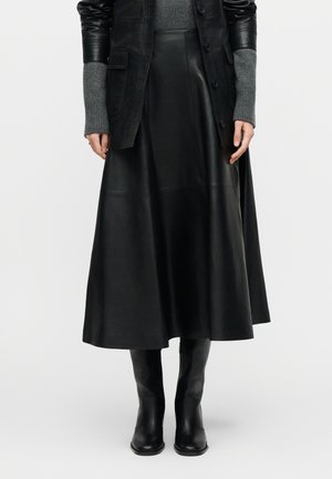 FIT FLARE SKIRT - Leather skirt - black