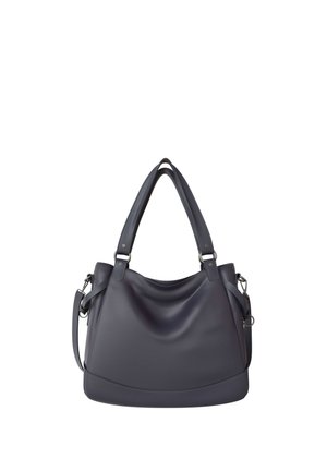 Black leather handbag with double handles and a detachable shoulder strap, featuring silver-tone metal hardware and a slouchy, soft structure.