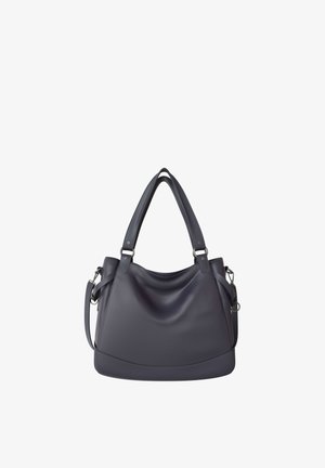 Black leather handbag with double handles and a detachable shoulder strap, featuring silver-tone metal hardware and a slouchy, soft structure.