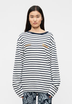 STRIPED BREEZY FIT - Pikkade varrukatega topp - white/blue navy