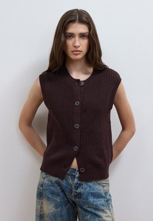 Les Copains, KNITTED GILET WITH CREW NECK, REGULAR FIT - Weste - black brown