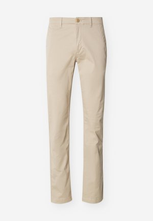 Μπεζ παντελόνι με ίσια γραμμή, κλείσιμο μπροστά με κουμπί και φερμουάρ, θηλιές για ζώνη και κλασική εφαρμογή.