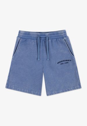 Blå bomuldsshorts med elastisk talje og snørebånd. Har to sidelommer og "ABERCROMBIE NYC 1892" broderet i mørkeblå.