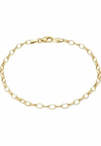 Bracciale in oro con anelli ovali allungati e un sicuro moschettone. Texture liscia con finitura lucida.